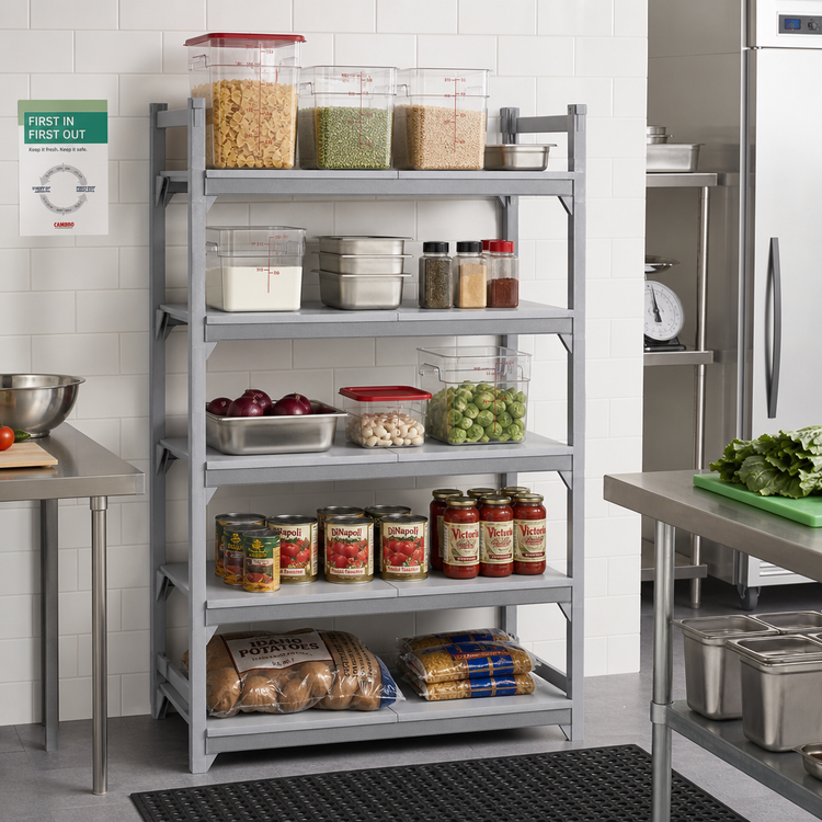 Product image #3 for Cambro Camshelving Premium 5-Shelf Solid Shelf Kit, 18-Inch Deep x 42-Inch Long, Speckled Gray