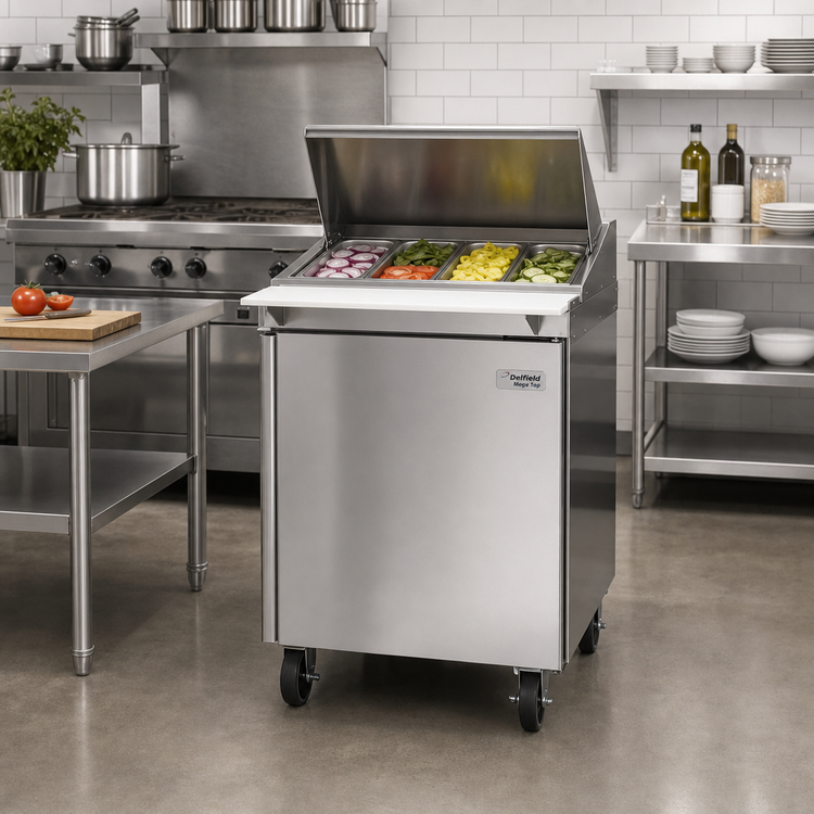 Product image #3 for Delfield Mega Top 27-Inch Wide Single-Section Refrigerated Prep Table with 9 1/6-Size Pan Top