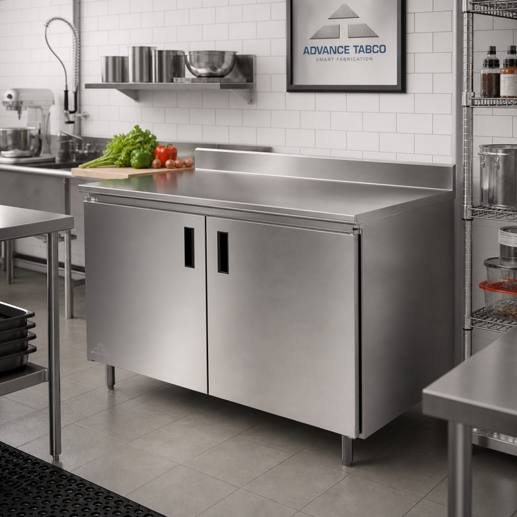 Product image #2 for Advance Tabco 72" x 30" Cabinet Base Work Table with Hinged Doors and 5" Backsplash