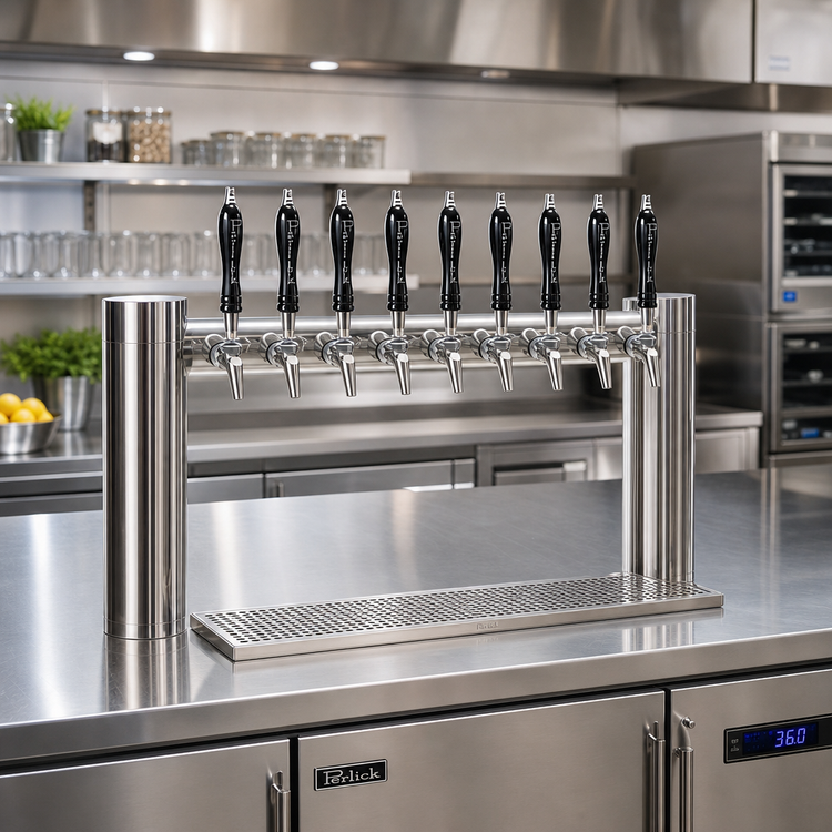 Product image #2 for Perlick Avenue H-Pipe 10-Faucet Glycol-Cooled Countertop Draft Beer Tower, Stainless Steel