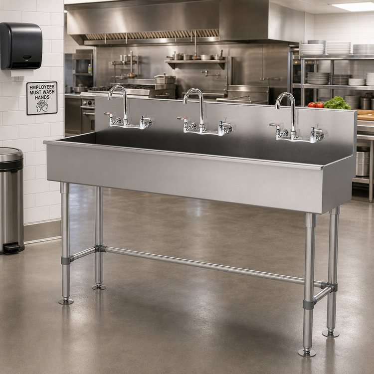 Product image #2 for Advance Tabco 72-Inch Multi-Station Freestanding 304 Stainless Steel Hand Wash Sink with 3 Faucets