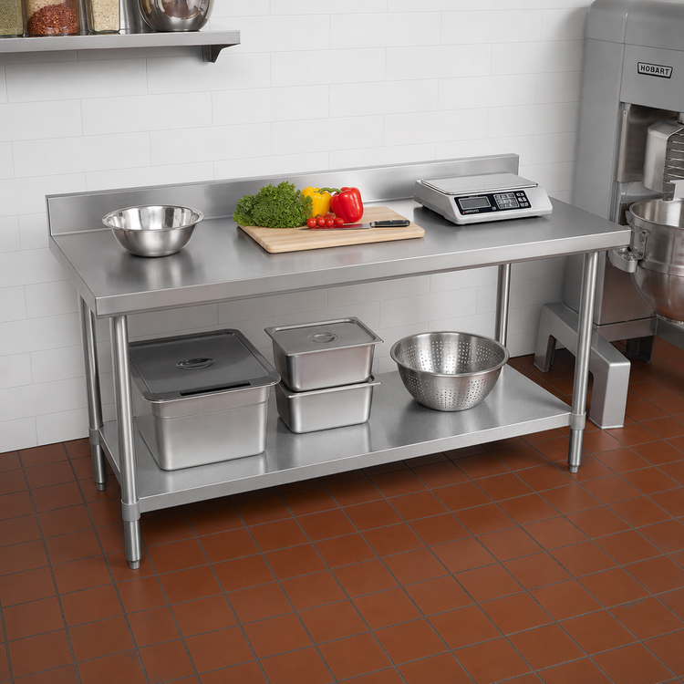 Product image #2 for John Boos Stallion Economy Stainless Steel Work Table with 5-Inch Backsplash, 72 x 24 Inches, Galvanized Undershelf