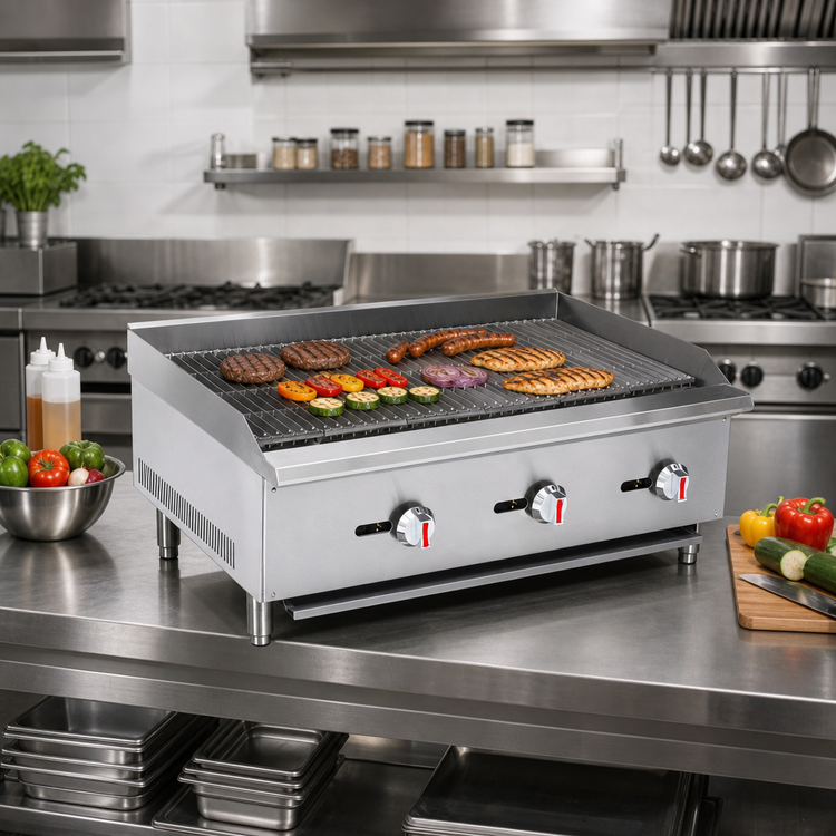 Product image #2 for Sapphire 24-Inch Countertop Gas Charbroiler with 2 U-Shaped Burners, Natural Gas/Propane, 60,000 BTU