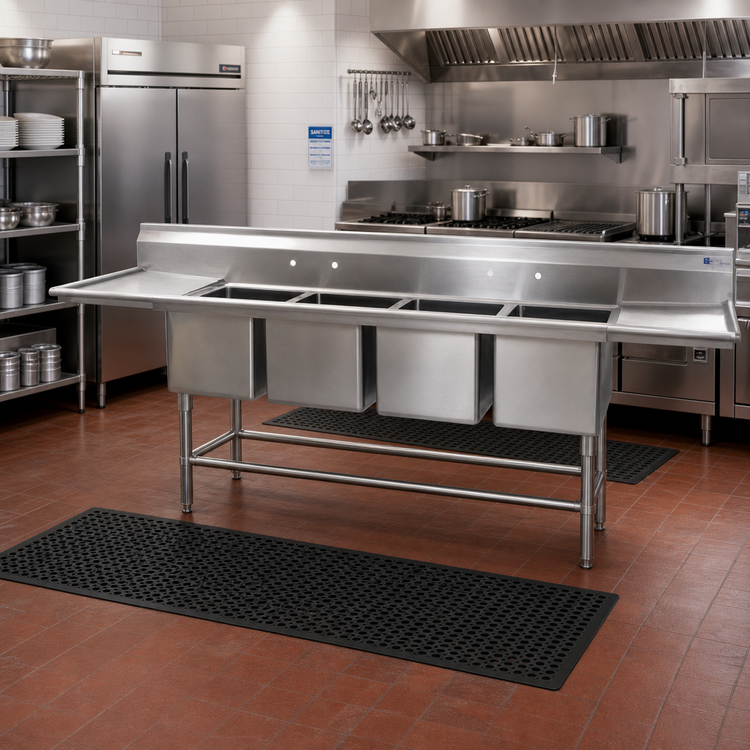 Product image #2 for Spec-Master FN2880-4-30-14/3 Four-Compartment Stainless Steel Commercial Sink with Dual 30-Inch Drainboards