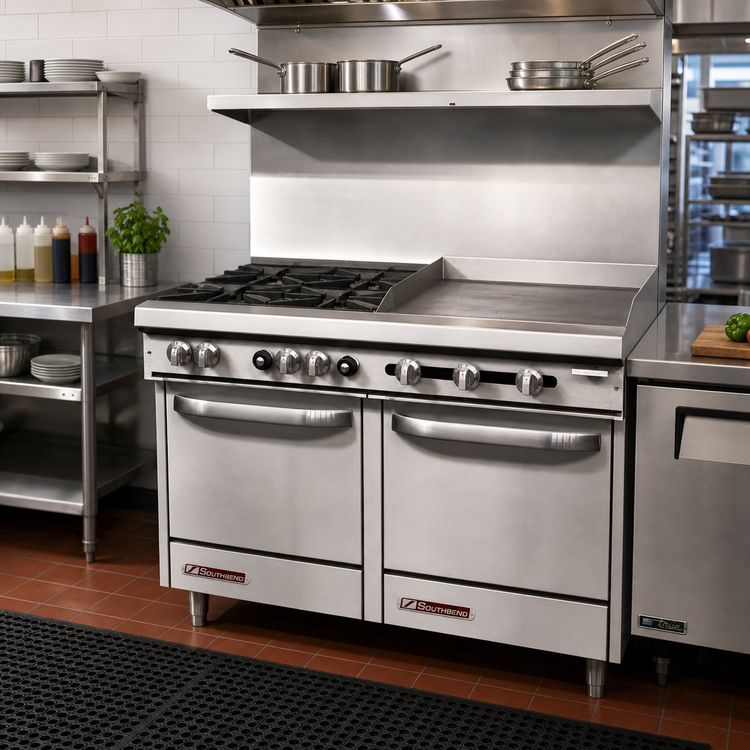Product image #2 for Southbend S-Series 48-Inch Gas Restaurant Range with 4 Open Burners, 24-Inch Griddle, Standard Oven and Cabinet Base