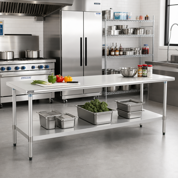 Product image #2 for Eagle Deluxe Series Stainless Steel Work Table with Adjustable Undershelf, 144 x 36 Inches