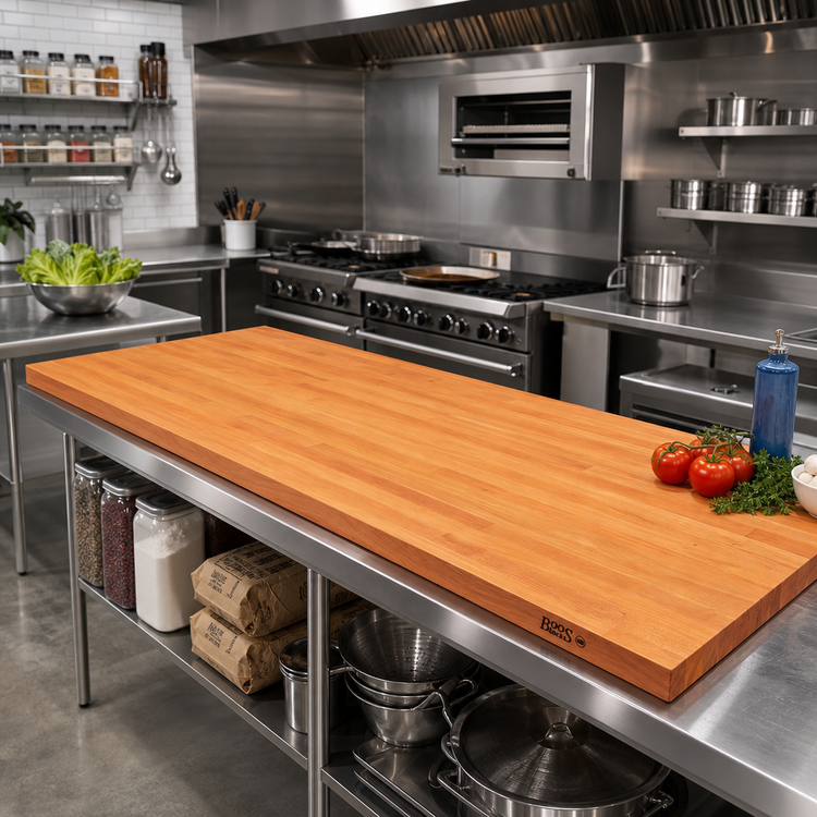 Product image #2 for Boos Block American Cherry Full-Length Rail Edge Grain Kitchen Countertop, 84 x 27 x 1-1/2 Inch, Varnique Finish