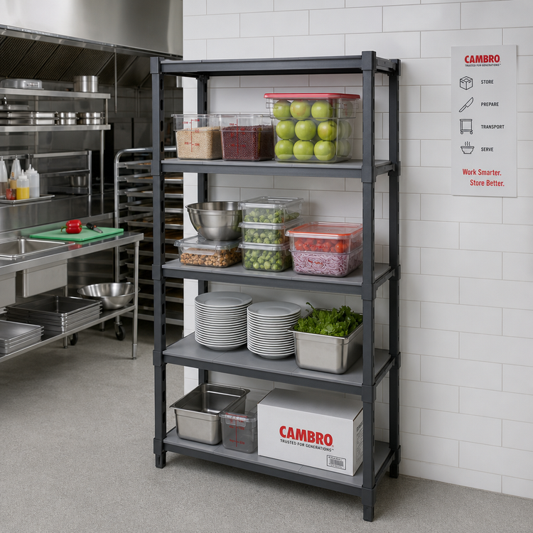 Product image #2 for Cambro Camshelving Basics Plus 21-Inch x 36-Inch Solid 4-Shelf Shelf Kit, Brushed Graphite