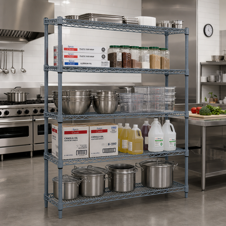 Product image #2 for Quantum 5-Shelf Wire Shelving Starter Kit, 72"W x 18"D x 54"H, Gray Epoxy Antimicrobial Finish