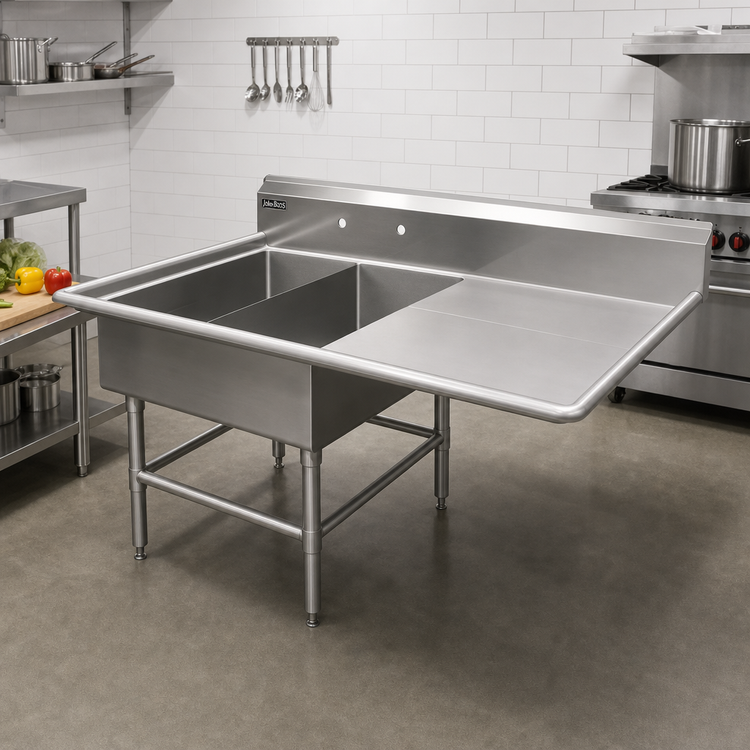 Product image #2 for John Boos Pro-Bowl 2-Compartment Platter Sink with Right Drainboard, 56-3/16" W x 36-1/2" D x 43" H