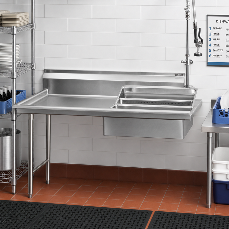 Product image #2 for Eagle Group Straight Soiled Dishtable with 20 x 20 x 5 Pre-Rinse Sink, Left-to-Right, 36 x 30 Inches