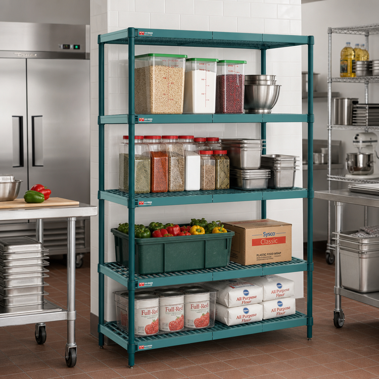 Product image #2 for Metro Super Erecta Pro 21-Inch W x 36-Inch D x 74-Inch H Stationary Polymer Shelving Starter Unit, Green, 4 Shelves