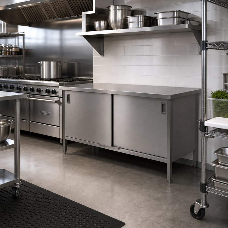 Product image #2 for John Boos 60 x 30 Inch Stainless Steel Enclosed Work Table with Sliding Door Cabinet Base