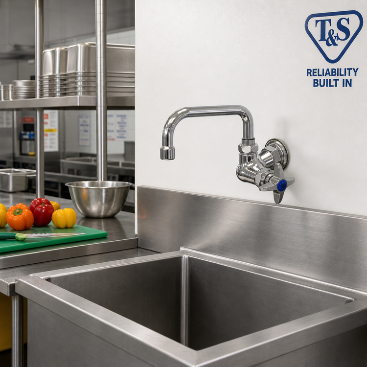 Product image #2 for T&S Brass B-0212-F05 Single-Hole Single-Temperature Wall-Mount Pantry Faucet with 6-Inch Swing Nozzle