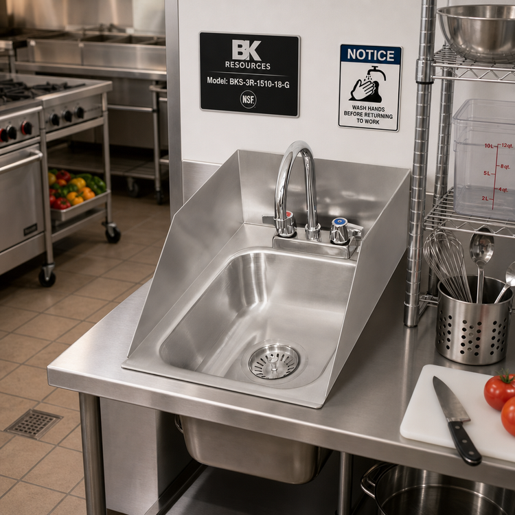 Product image #2 for BK Resources Deep Drawn Drop-In Sink with 3-Sided Riser, Single Compartment, 304 Stainless Steel, Faucet Included