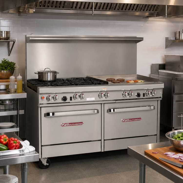 Product image #2 for Southbend Ultimate 60-Inch Gas Restaurant Range with 2 Non-Clog Burners, 48-Inch Griddle, and 2 Cabinet Bases