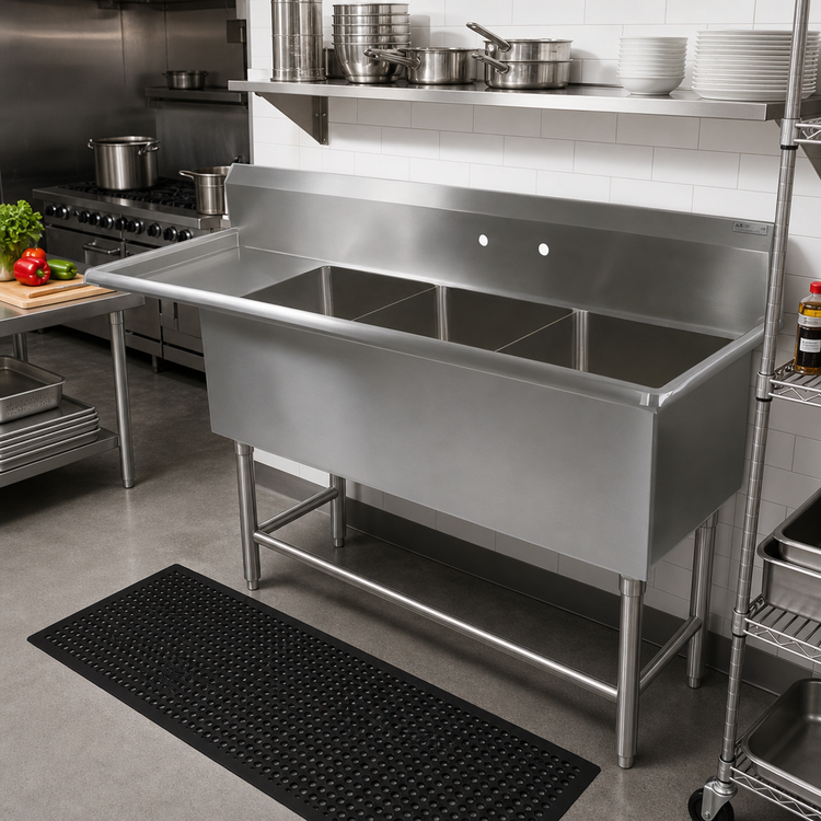 Product image #2 for John Boos Pro-Bowl 3-Compartment Sink with 24-Inch Left Drainboard, 20 x 20 x 14-Inch Bowls, 16-Gauge Stainless Steel