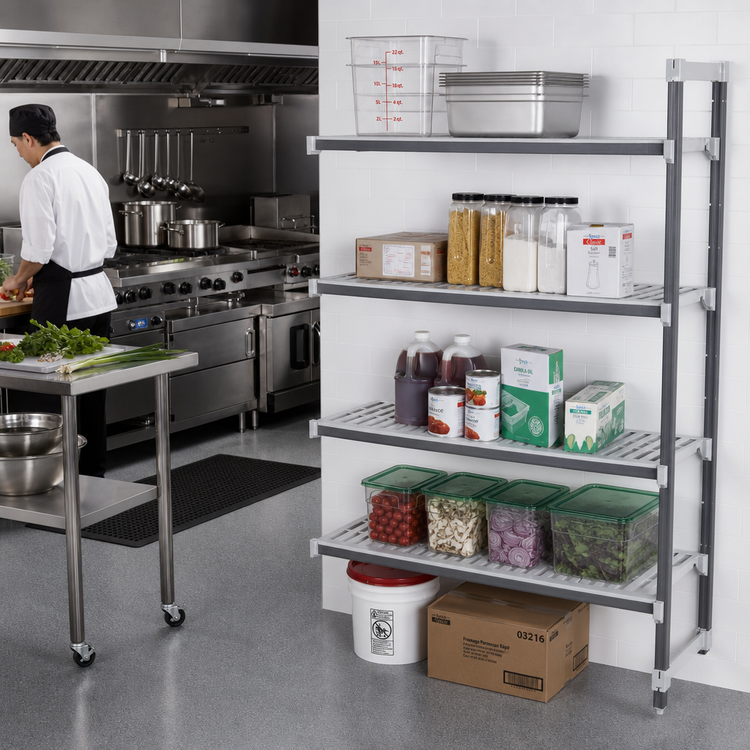 Product image #2 for Cambro Camshelving Elements XTRA Stationary Add-On Shelving Unit, 24 x 54 x 84 Inches, 5-Tier Vented, Speckled Gray