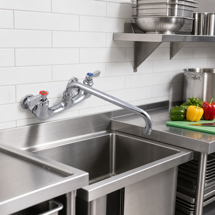 Product image #2 for OptiFlow Heavy Duty Splash-Mount Commercial Faucet with 12-Inch Swing Spout, 8-Inch Centers