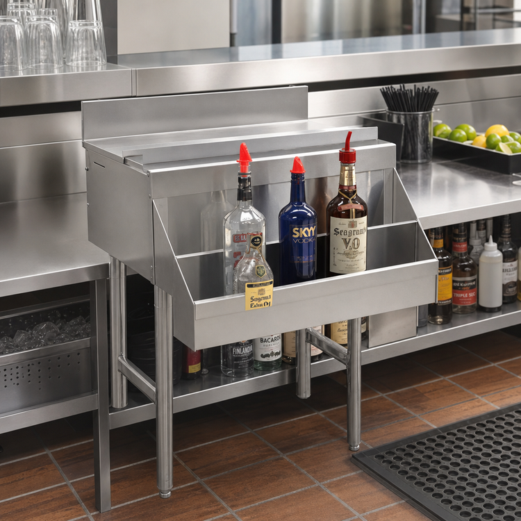 Product image #2 for Advance Tabco Underbar Basics Single-Tier Hang-On Add-On Speed Rail for SRK Series, 12 Inch, 3-Bottle Capacity