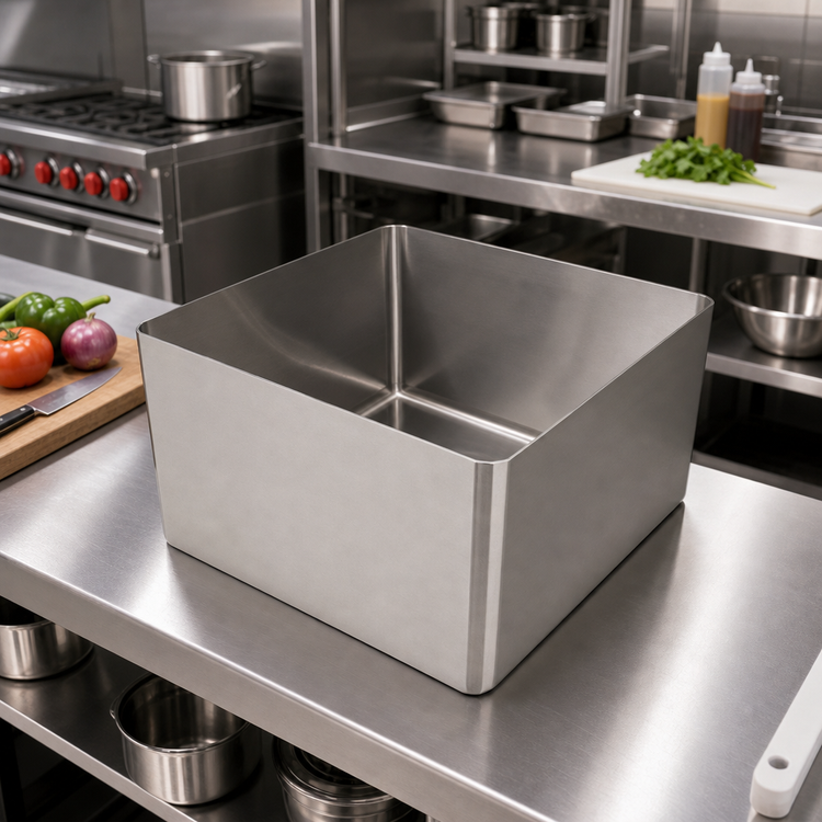 Product image #2 for Eagle Group 18" x 18" x 12" Seamless Welded-In Fabricated Straight Wall Sink, 1-Compartment, 14-Gauge 304 Stainless Steel