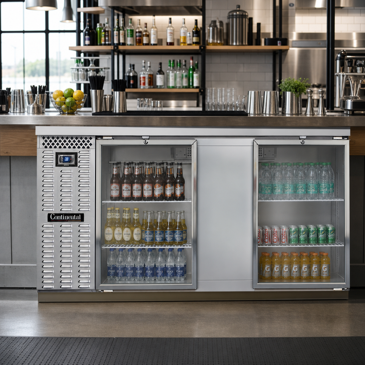 Product image #2 for Continental Refrigerator BB69SNSSGD 69" Shallow Depth Refrigerated Back Bar Cooler with Hinged Glass Doors