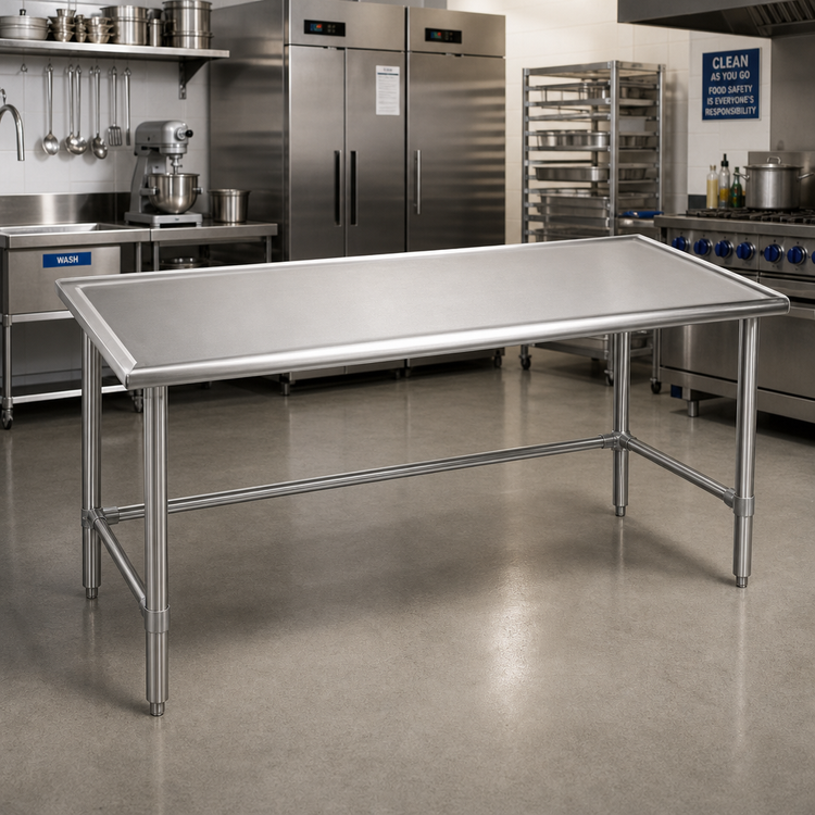 Product image #2 for Spec-Master Marine Series 14-Gauge Stainless Steel Open Base Work Table with Marine Edge, 60 x 48 Inches