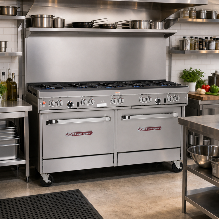 Product image #2 for Southbend Ultimate 60-Inch Gas Restaurant Range with 8 Open Burners, Convection Oven and Cabinet Base