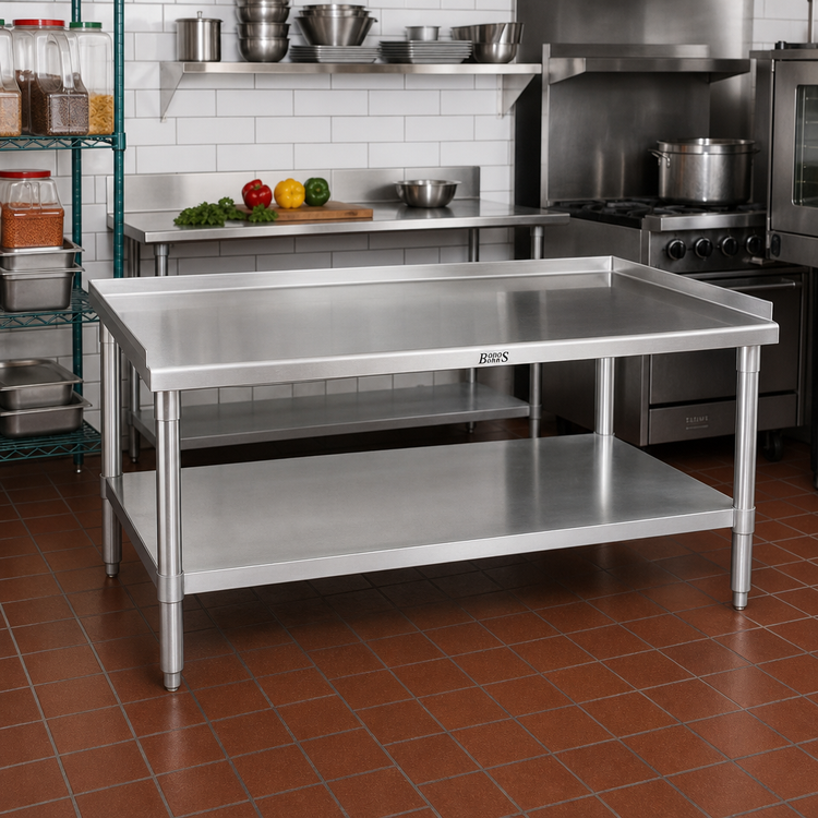 Product image #2 for John Boos Stainless Steel Equipment Stand with Up-Turn Back and Sides, 48"W x 36"D x 24"H