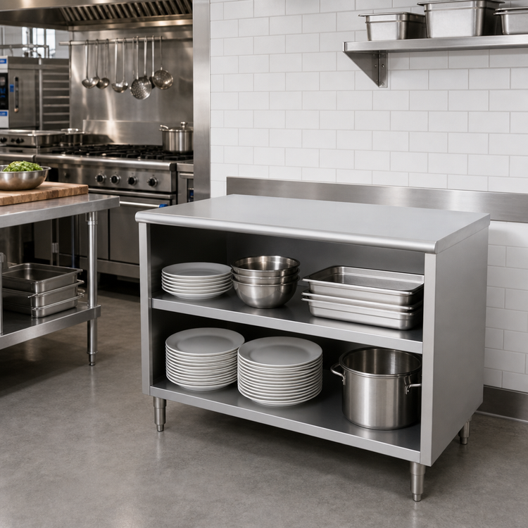 Product image #2 for 48-Inch Stainless Steel Dish Cabinet with Flat Top, Fixed Mid-Shelf, and Adjustable Bullet Feet