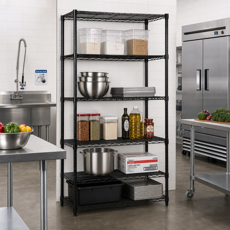 Product image #2 for Quantum 42" W x 30" D x 86" H Wire Shelving Starter Kit, 5 Shelves, Black Epoxy Finish