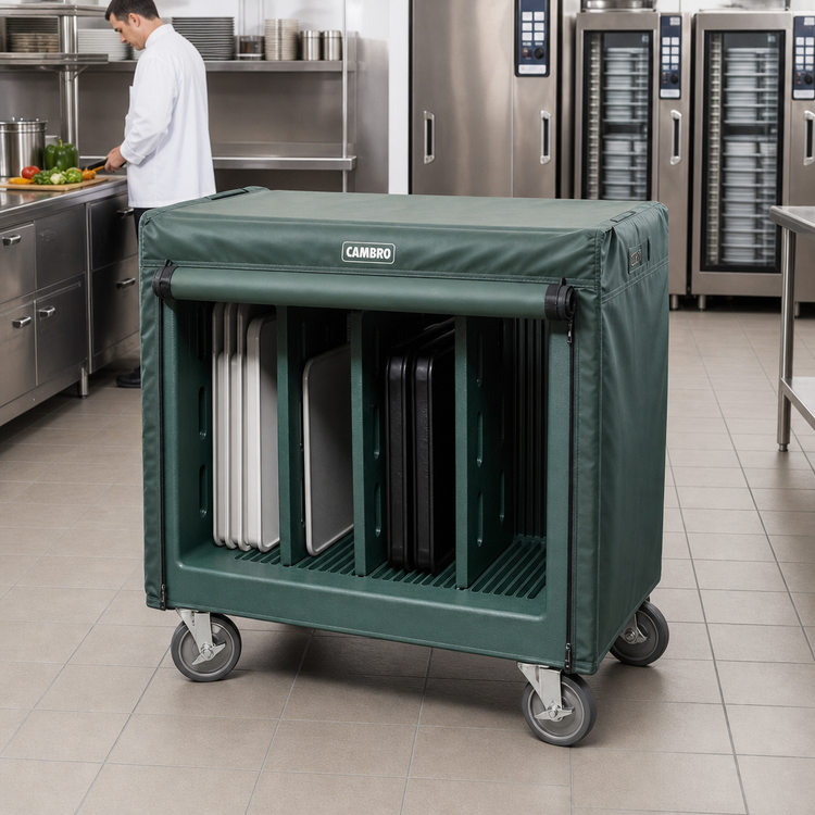 Product image #3 for Cambro TDC30 Adjustable Tray and Dish Cart with Vinyl Cover, Granite Green
