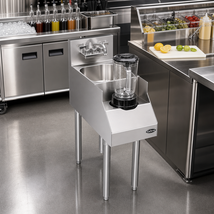 Product image #2 for Krowne Royal Series 12-Inch Wide Freestanding Underbar Blender Station with Dump Sink and Recessed Blender Shelf