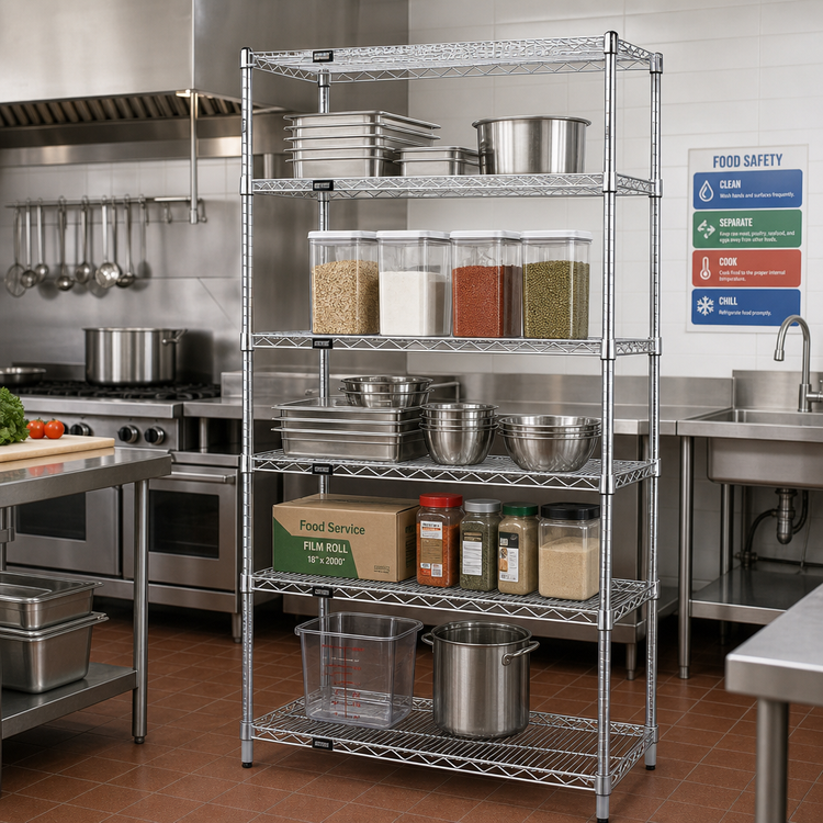 Product image #2 for Quantum 24 Inch x 18 Inch x 63 Inch Chrome Plated Wire Shelving Starter Kit with 5 Shelves