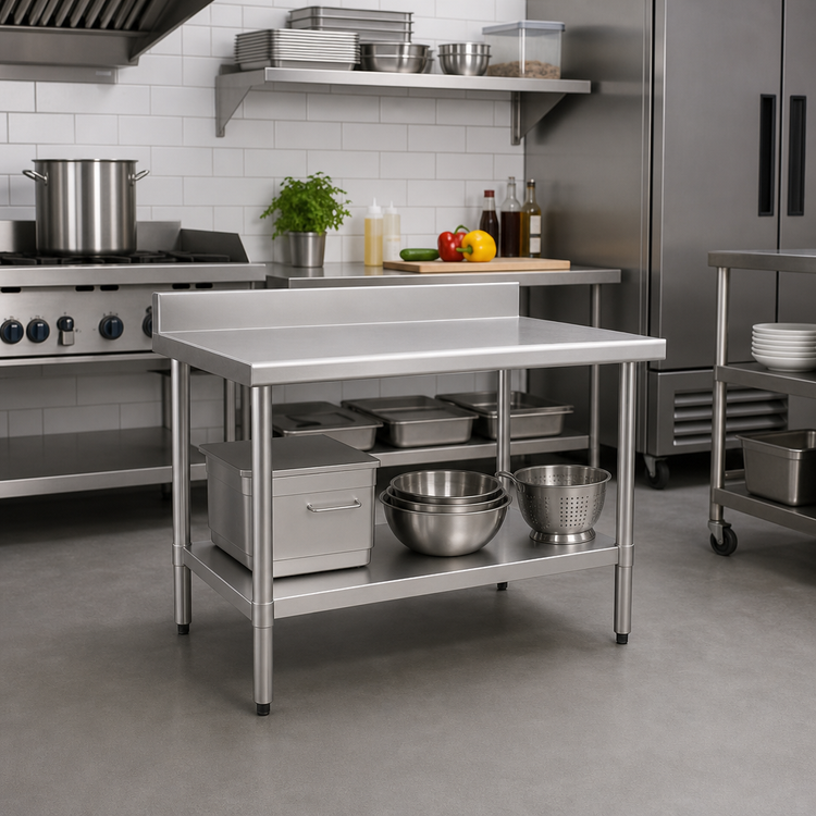 Product image #2 for Spec-Master Marine Series 30-Inch W x 24-Inch D Stainless Steel Work Table with 4-1/2-Inch Backsplash and Undershelf
