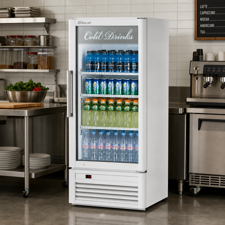 Product image #3 for Turbo Air Super Deluxe One-Section Glass Door Merchandiser Refrigerator, 8.12 Cu. Ft., Self-Contained, Bottom-Mount, White