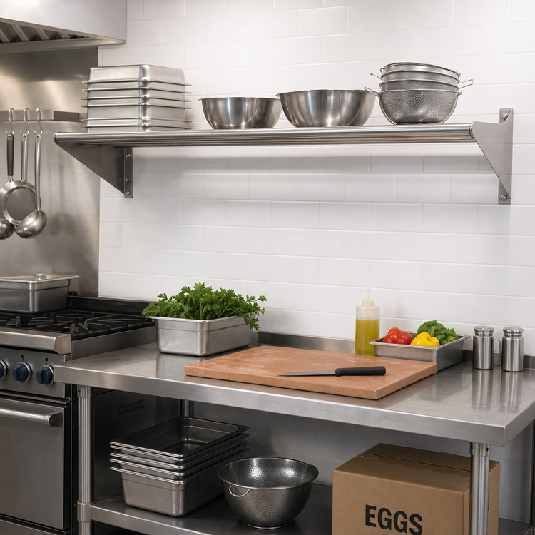 Product image #2 for Eagle Wall-Mounted Tubular Rack Shelf, 84W x 15-1/2D x 12H, Knock-Down, 304 Stainless Steel