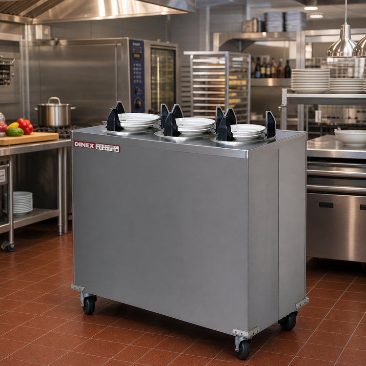 Product image #2 for Dinex DXPIDPH3E1200 Mobile Heated Three-Silo Enclosed Plate Dispenser - Up to 12.25 Inch Plates