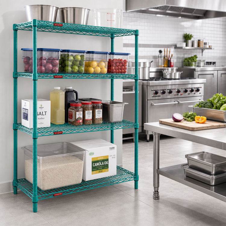 Product image #2 for EagleGard 4-Tier Stationary Starter Wire Shelving Unit, 42"W x 24"D x 74"H, Blue-Green Hybrid Epoxy Finish