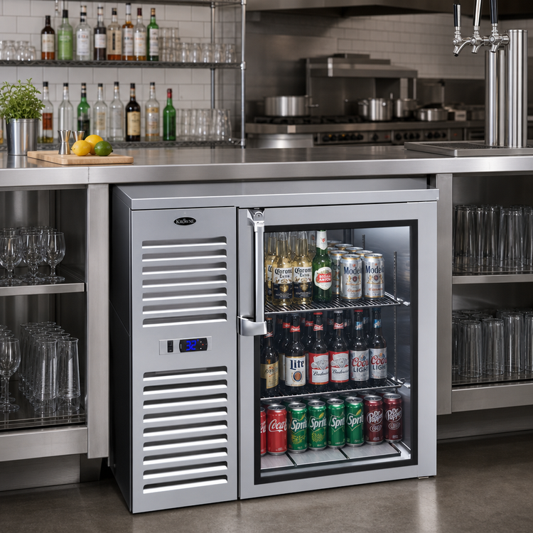 Product image #2 for Krowne Royal Series 36-Inch Pass-Thru Refrigerated Back Bar Cooler, Two-Section, Self-Contained, Left-Mounted Refrigeration