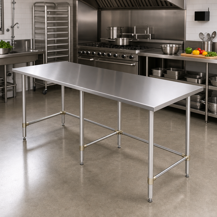 Product image #2 for 84-Inch x 24-Inch Stainless Steel Work Table with Open Base and Adjustable Bullet Feet