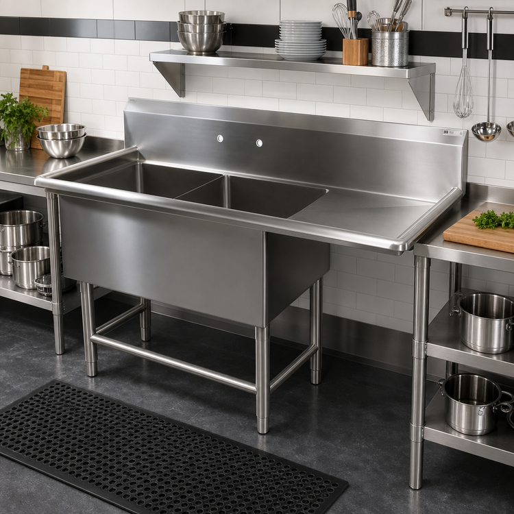 Product image #2 for John Boos Pro-Bowl 2-Compartment Stainless Steel Sink with Right Drainboard, 54-3/16" x 25-1/2"