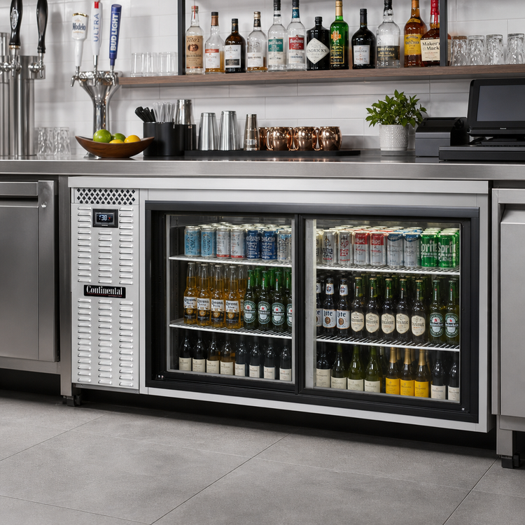 Product image #2 for Continental Refrigerator BB69NSSSGDPT 69" Stainless Steel Pass-Thru Back Bar Cooler with Sliding Glass Doors
