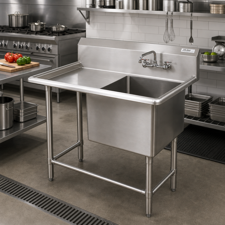 Product image #2 for John Boos Pro-Bowl 1-Compartment Sink with Left Drainboard, 16-Gauge Stainless Steel, 46-3/16 x 23-1/2 x 44-1/16 Inches