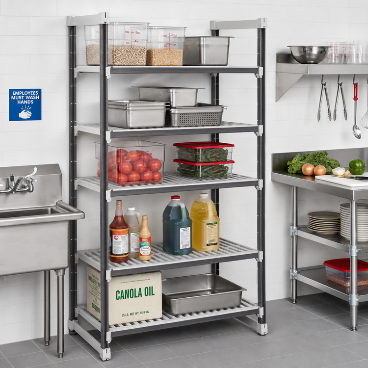 Product image #2 for Cambro Camshelving Elements XTRA 5-Tier Stationary Starter Unit, 18 x 30 x 64 Inches, Vented, Speckled Gray
