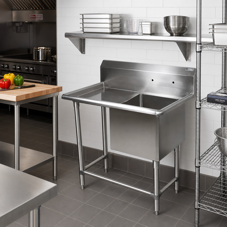 Product image #2 for John Boos Pro-Bowl 1-Compartment Stainless Steel Sink with 30-Inch Left Drainboard, 20 x 20 x 12-Inch Bowl, 10-Inch Backsplash