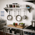Thumbnail image #2 for BK Resources Economy Wall-Mounted Stainless Steel Wall Shelf with Pot Rack, 36 Inch W x 12 Inch D