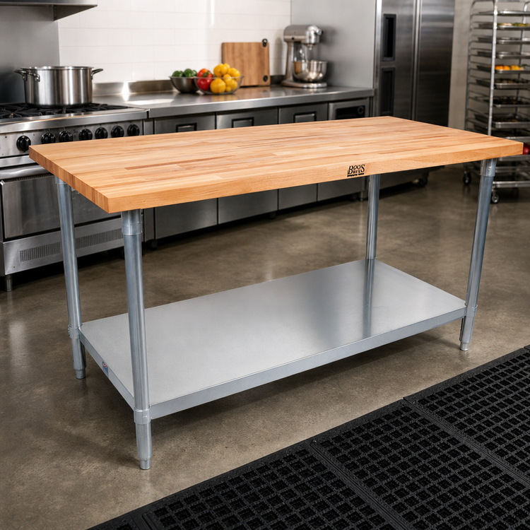 Product image #2 for John Boos 108-Inch x 24-Inch Wood Top Work Table with Stainless Steel Base and Adjustable Undershelf