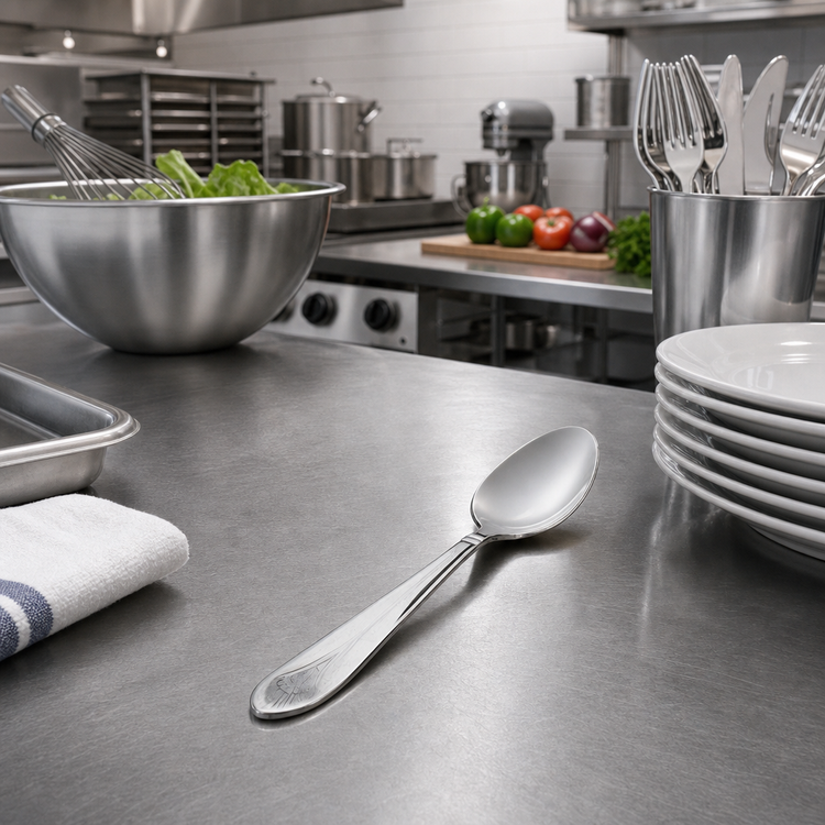 Product image #2 for Fan Extra-Heavy Weight 18/8 Stainless Steel Dessert Spoon, 7-1/4 Inch, Mirror Finish