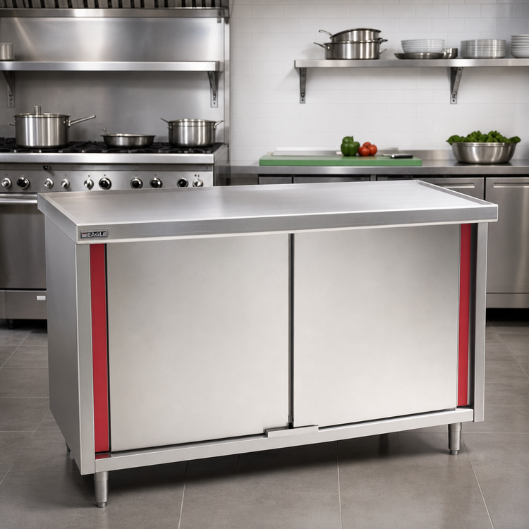 Product image #2 for Eagle Spec-Master Marine Counter Edge Cabinet Work Table with Hinged Doors, 84 x 24 Inches, 14-Gauge 304 Stainless Steel Top